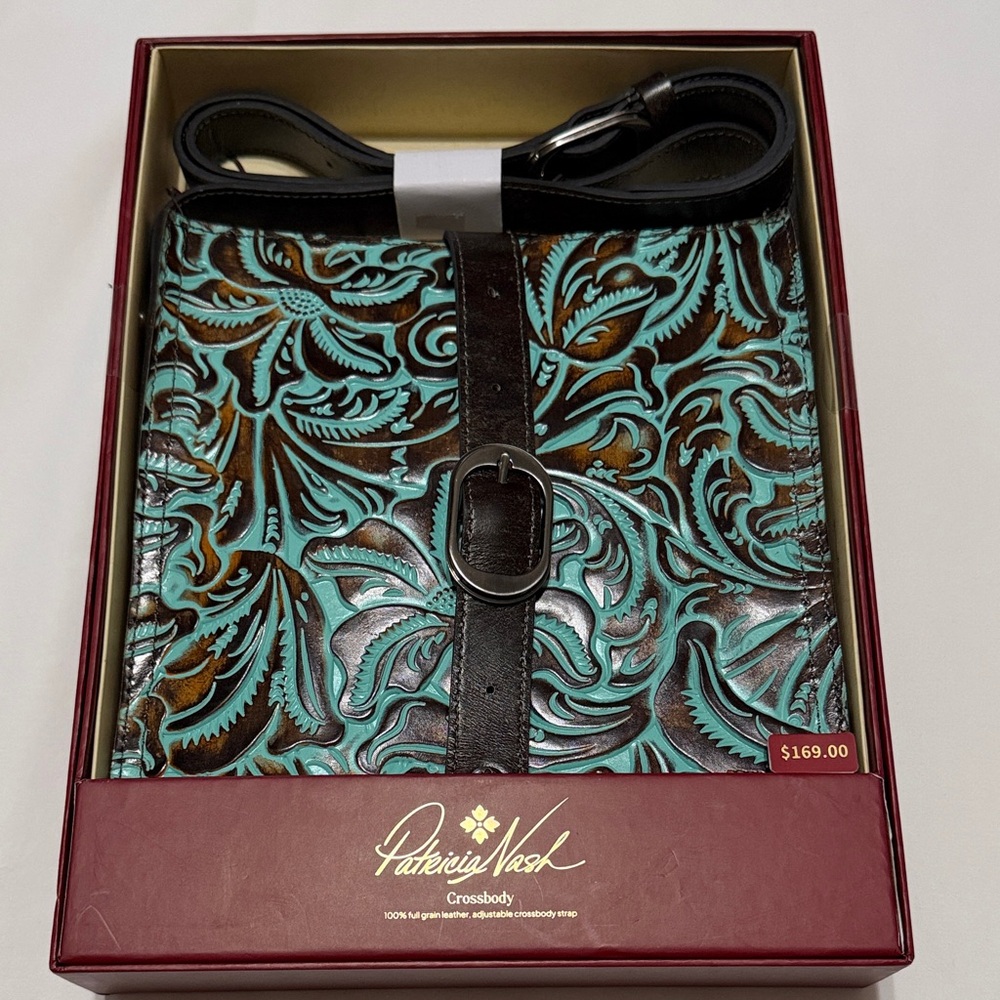 Patricia Nash Venezia Crossbody Bag Turquoise Tooled Leather Gift box NIB - Picture 3 of 9